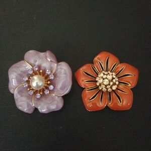 Elegant Floral Brooch Set - Purple and Orange